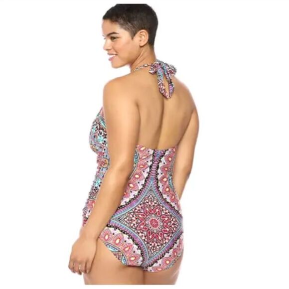 Kenneth Cole One Piece Swimsuit Size 2X Plus Size High Neck Halter Multi NEW - Picture 4 of 10
